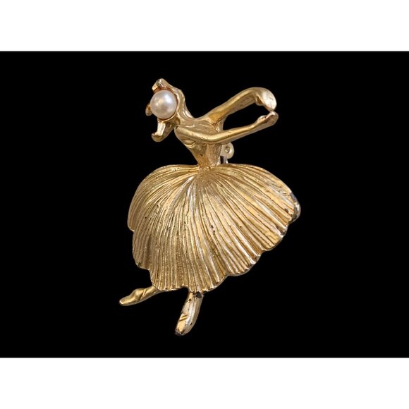 Vintage Gold-Tone Ballerina Brooch With Pearl Head - Picture 5 of 5